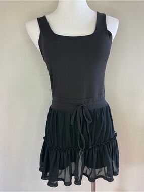 Black Sleeveless Fit-and-Flare Dress with Built-in Shorts